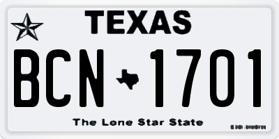 TX license plate BCN1701