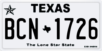 TX license plate BCN1726