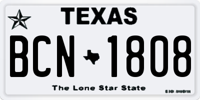 TX license plate BCN1808
