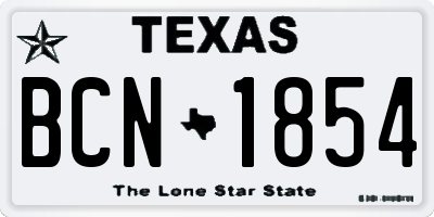 TX license plate BCN1854