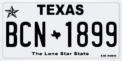 TX license plate BCN1899