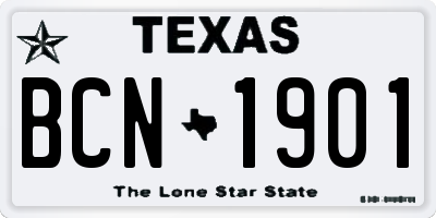 TX license plate BCN1901