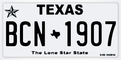 TX license plate BCN1907