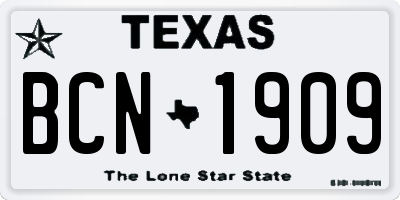 TX license plate BCN1909