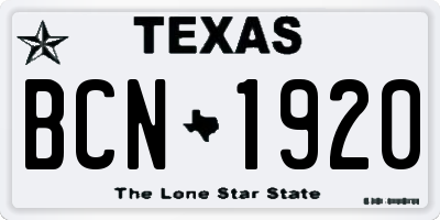 TX license plate BCN1920