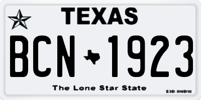TX license plate BCN1923