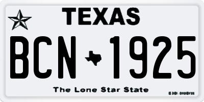 TX license plate BCN1925