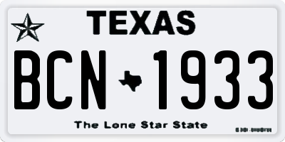 TX license plate BCN1933
