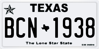 TX license plate BCN1938
