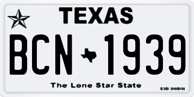 TX license plate BCN1939