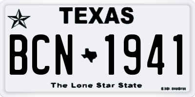 TX license plate BCN1941
