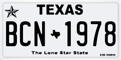 TX license plate BCN1978