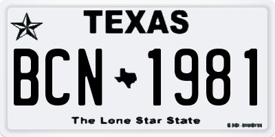 TX license plate BCN1981
