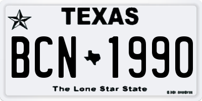TX license plate BCN1990