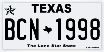 TX license plate BCN1998