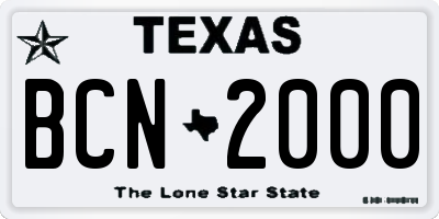 TX license plate BCN2000