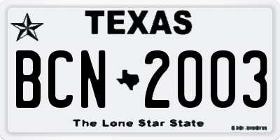TX license plate BCN2003