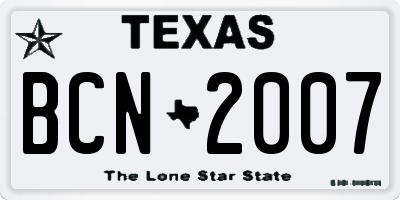 TX license plate BCN2007