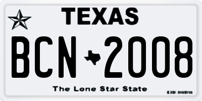 TX license plate BCN2008