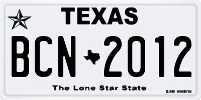 TX license plate BCN2012