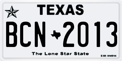 TX license plate BCN2013