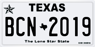 TX license plate BCN2019