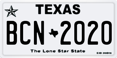 TX license plate BCN2020