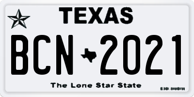 TX license plate BCN2021