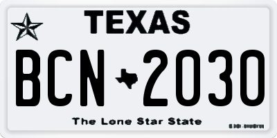 TX license plate BCN2030