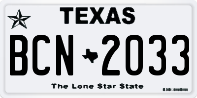TX license plate BCN2033