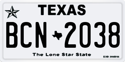 TX license plate BCN2038