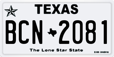 TX license plate BCN2081