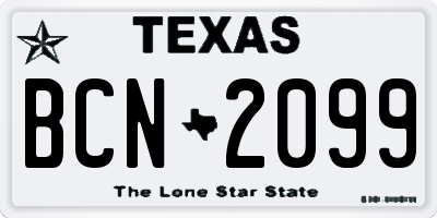 TX license plate BCN2099