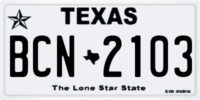 TX license plate BCN2103