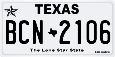 TX license plate BCN2106