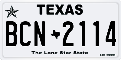 TX license plate BCN2114