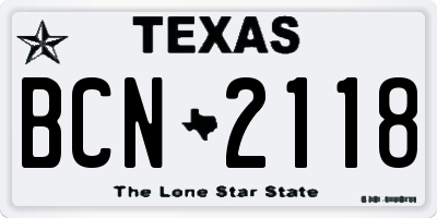 TX license plate BCN2118