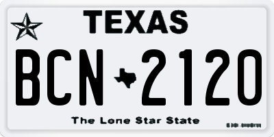 TX license plate BCN2120