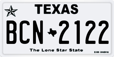 TX license plate BCN2122