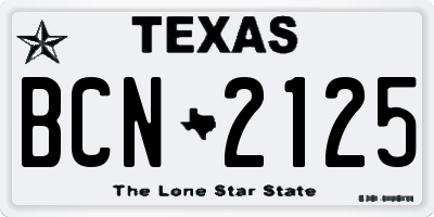 TX license plate BCN2125