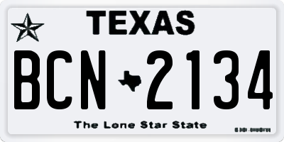 TX license plate BCN2134