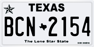 TX license plate BCN2154