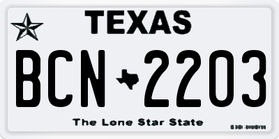 TX license plate BCN2203