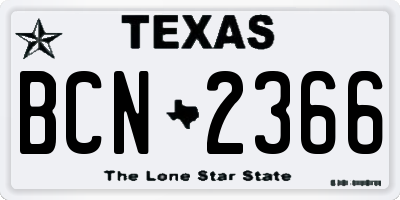 TX license plate BCN2366
