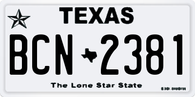 TX license plate BCN2381