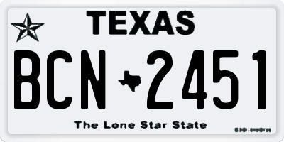 TX license plate BCN2451