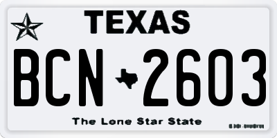 TX license plate BCN2603