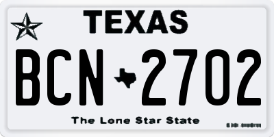TX license plate BCN2702