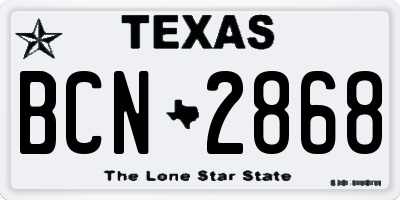 TX license plate BCN2868