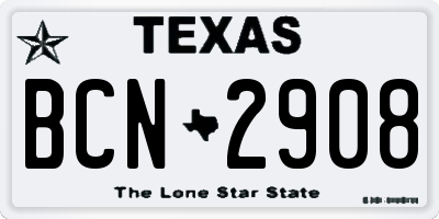TX license plate BCN2908